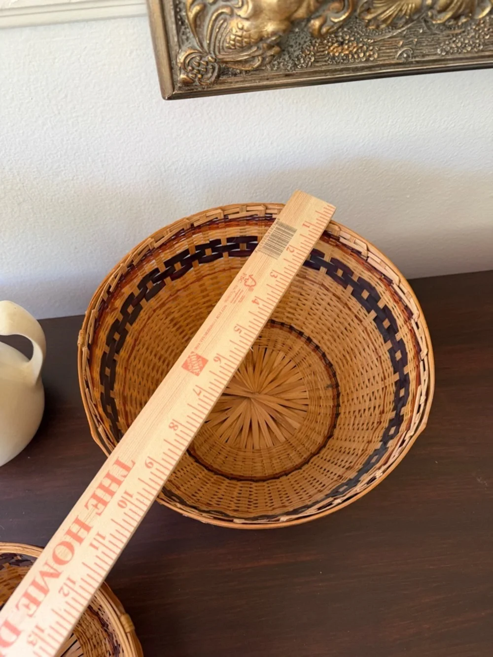 Vintage Handwoven Natural and Dark Brown Wicker Decorative Basket Set